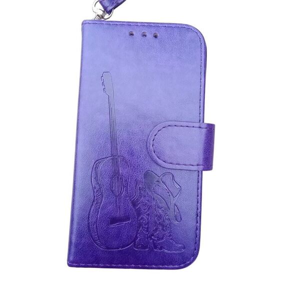 Embossed phone case wallet , wristlet, guitar cowboy boots - Picture 1 of 7